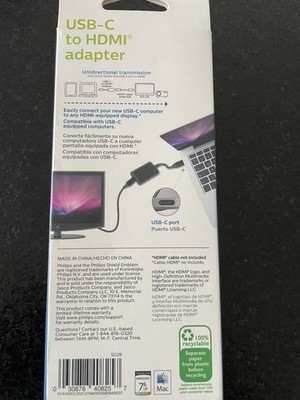 Philips USB-C to HDMI Adapter, Type C, 60 HZ, Unidirectional Compact Design.