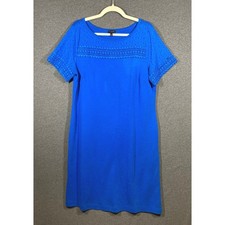 Talbots Royal Blue Eyelet Crochet Lace Short Sleeve Shift Dress Womens Large