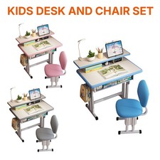 Kids Children Desk and Chair Set Study Table Height Adjustable Blue Pink Grey