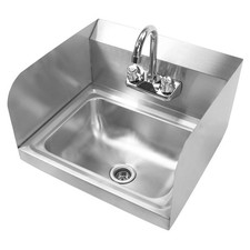 Wall Mount Hand Wash Sink - Commercial Kitchen Stainless Steel w Side Splashes