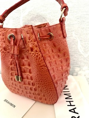 Brahmin Leather New Coral Snapdragon Melbourne Melinda Bucket Bag/Crossbody NWT