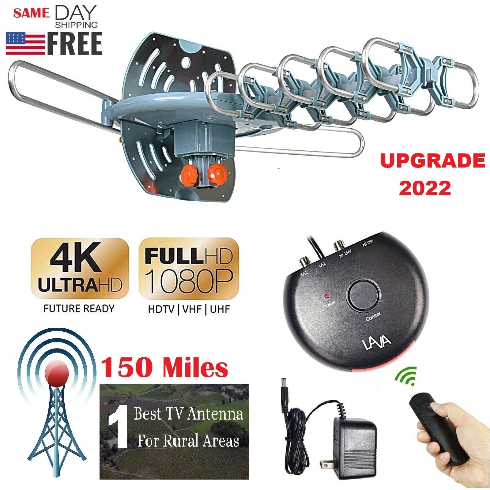 HD2605E patypets 150 Miles Best Quality HD2605 Elite Outdoor TV Antenna Remote Control 4K  360°  