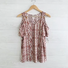 NWT Naif - Pink paisley short cold shoulder sleeve stretch top, M