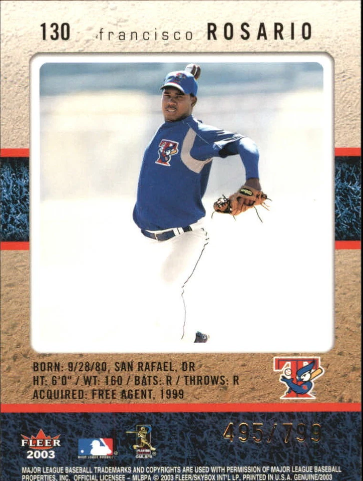 2003 Fleer Genuine #130 Francisco Rosario RC/799 - NM-MT - Image 2 of 2
