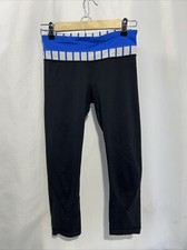 Lululemon Womens Capri Leggings Size 4 Black Blue Zipped Pocket Gym Yoga