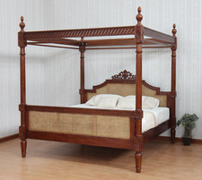 French 4 Poster Bed | Rattan Headboard & Footboard Solid Mahogany Charlotte B097