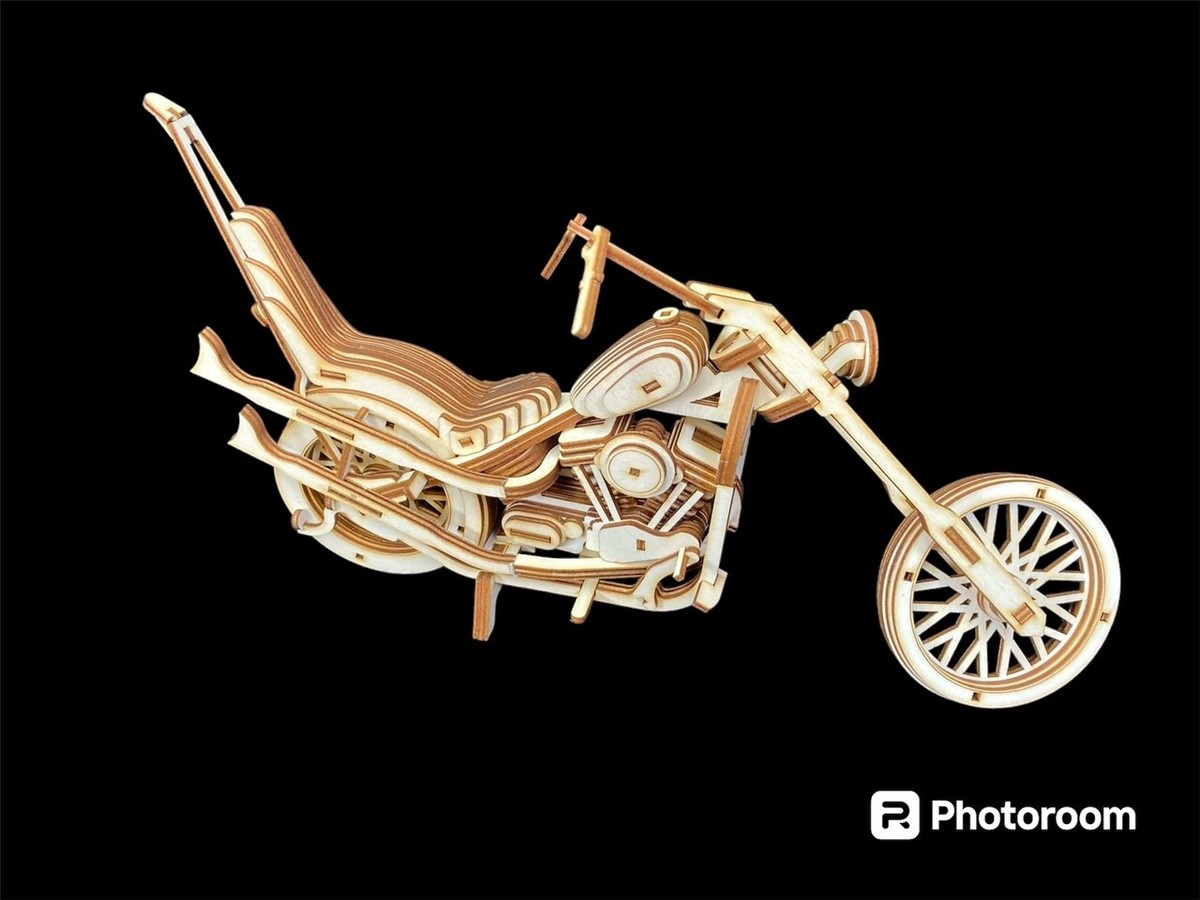 Laser Cut Wooden 'Easy Rider' Chopper Motorcycle 3D Model/Puzzle