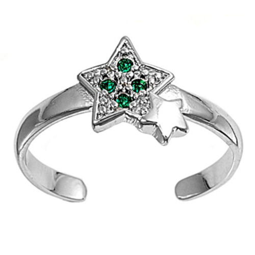 Star Simulated Green .925 Sterling Silver Toe Ring - Foto 1 di 2