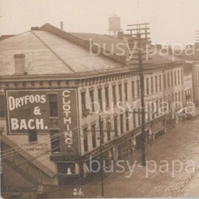 1937 RPPC Dryfoos & Bach Clothing Store Rawson Land Co Flood Fremont OH Postcard