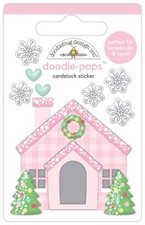 Doodlebug Doodle-pop 3D Sticker Christmas Cottage Pink Trees Snow Flakes Hearts