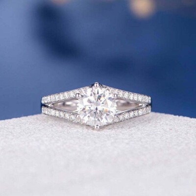 2CT Round Cut Moissanite Women's Ring 14K White Gold Plated