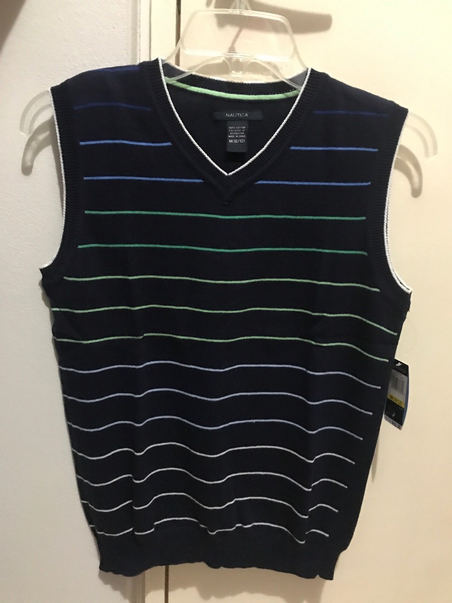 NWT Nautica Boys V-neck Cotton Knit Sweater Vest in Dark Blue Size