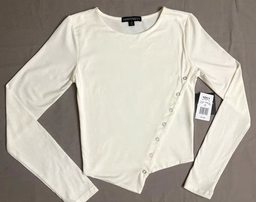 Harper & Ivy Top Womens /Juniors Size XS White Long Sleeves Snap Front NWT