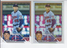 (2) 2023 Topps Series 2 Griffin Jax Gold /2023 + Rainbow Foil Twins #595