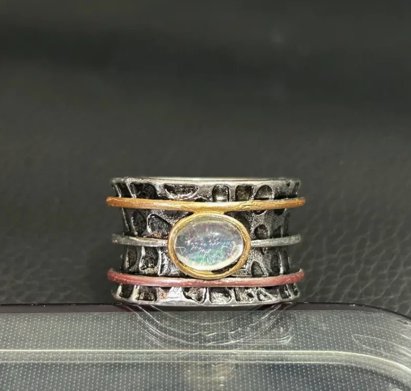 Natural Moonstone 925 Silver Plated Ring Fidget Anxiety Opal look Size 8 or 9 - Image 3 of 3