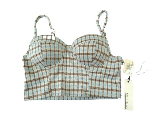 Haute Monde Young Contemporary Bralette Top Bustier SMALL Wired Plaid Blue Beige