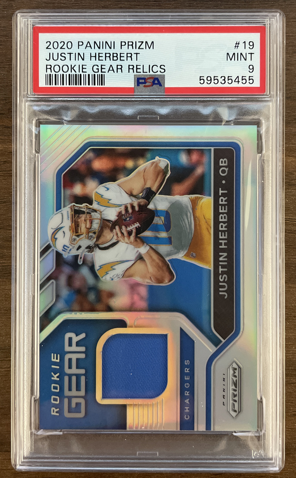 JUSTIN HERBERT 2020 Panini Prizm Rookie Gear Relics #19 - PSA 9