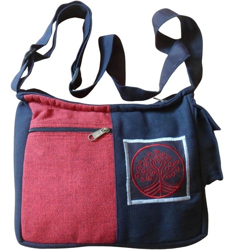 DharmaObjects Handmade Bohemian Cotton Backpack - Burgundy Raw Cotton Drawstring Bag For Travel, Hiking & Daily Use