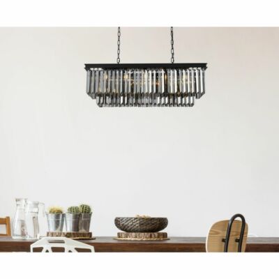 Chandelier 12 Light Fixture Gray Crystal Matte Black Dining Room Kitchen 40''