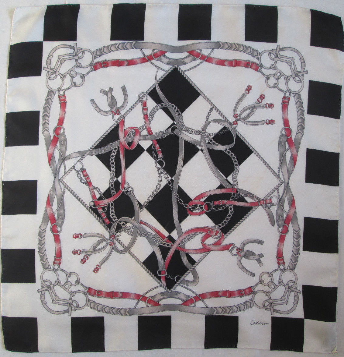 Foulard Carré CODELLO En Soie 100% Noir - Vintage 52x52 Cm (occasion)
