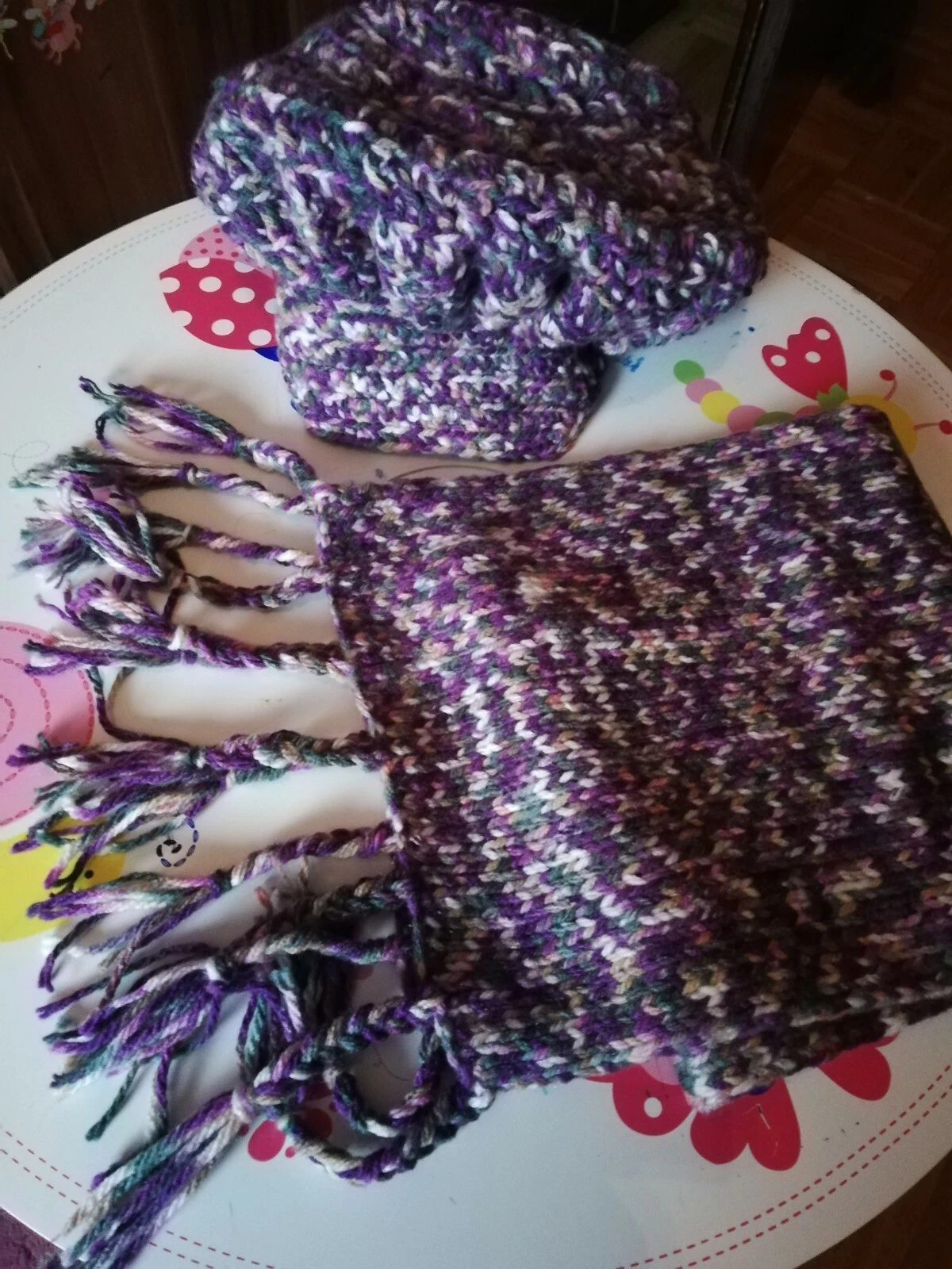 Lot 2 Pieces! Handmade! Hat Cap Scarf Winter Autumn Spring Child 100% Cotton
