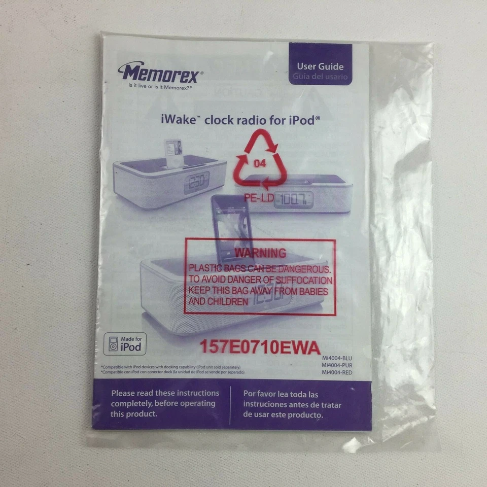 Memorex iWake Reloj Radio Para iPod Rojo Adaptador Control Remoto Lote Conjunto Música Base Altavoz Foto 2 de 4