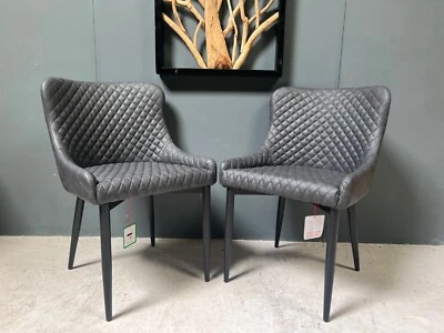 Pair of Classic PU Leather Dining Chairs in Charcoal - Image 1 of 4