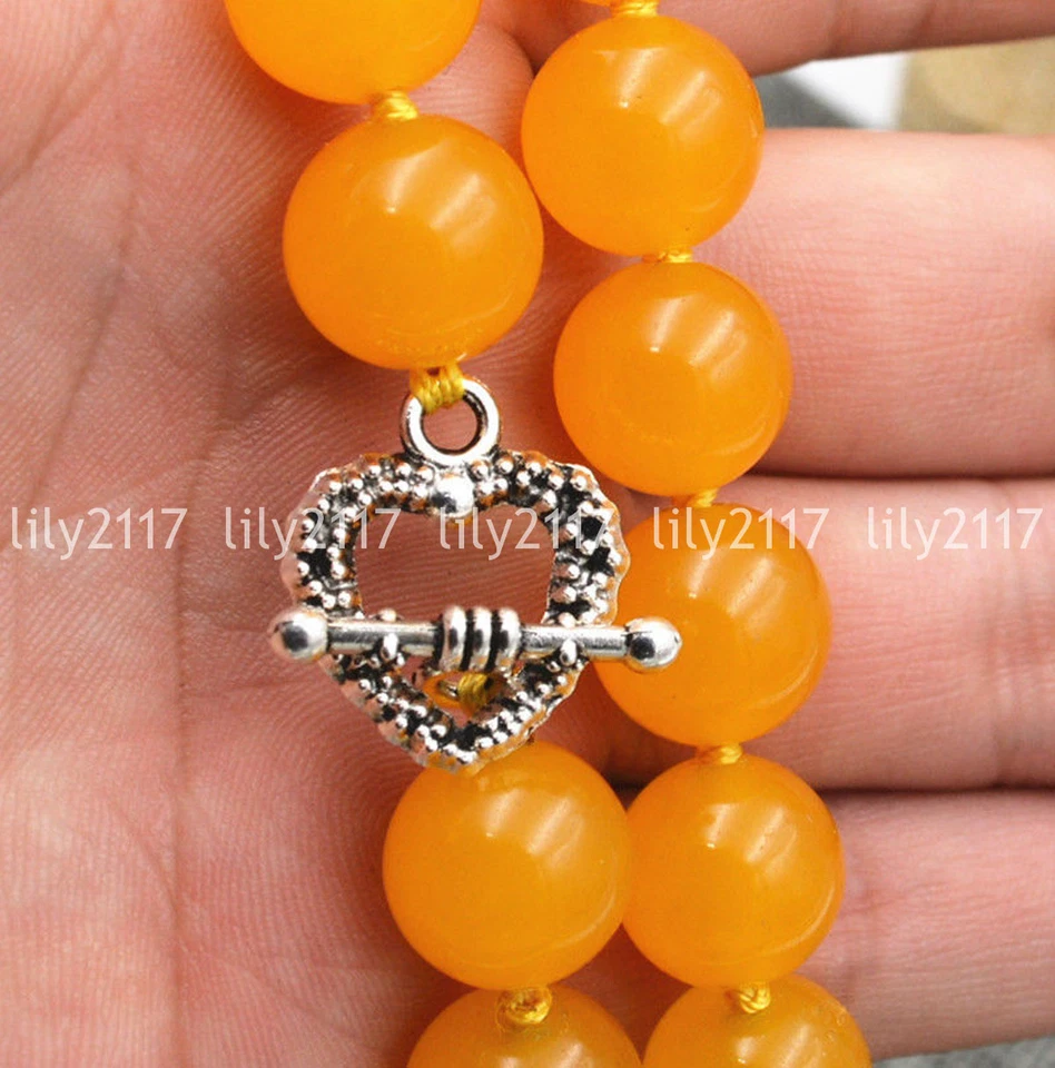 Collar de cuentas de piedras preciosas de jade amarillo natural de 12 mm broche de amor de plata tibetana de 18"" Foto 2 de 4