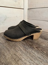 Vollsjo Original Swedish Design Gray Nubuck Leather Wooden Sole Clogs Sz. 38/8