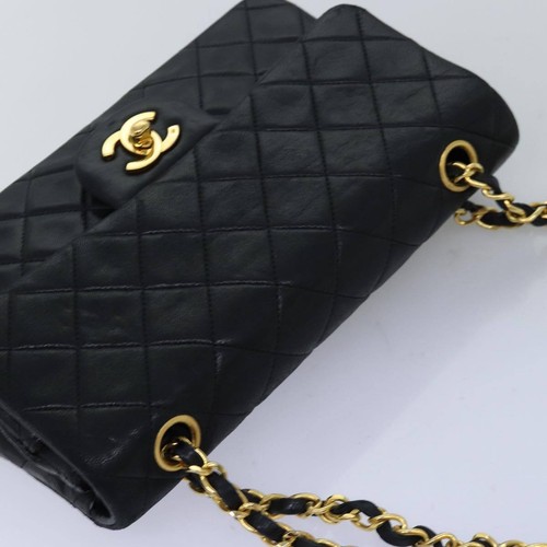 CHANEL Matelasse Chain Shoulder Bag Lamb Skin Black CC Auth 72241A - 第 6/24 張圖片