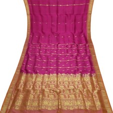 Vintage Magenta Pink Sarees 100 Pure Silk Zari Handwoven Sari 6YD Craft Fabric