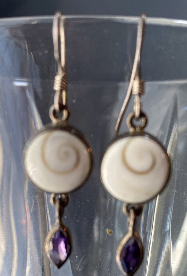 Operculum Shell ameythst sterling silver french w… - image 3