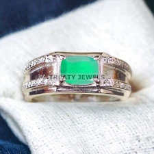 Emerald Oval Cut Gemstone With 925 Sterling Silver Ring For Men's #A316 *