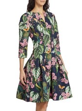 $3690 Oscar De La Renta Women's Floral Print Pleated Dress Navy Size 12 - Italy