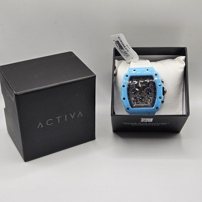 Unisex-Invicta Activa 44.3mm Watch w/ Skeleton Dial-Light Blue Case- White Band