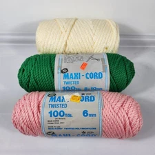 (3)Vintage Twisted Maxi Cord Herculon 100 Yards Pink Green Off White NEW