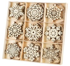 36pcs Wooden Snowflakes Ornaments, Wood Hanging Cutout Embellishment for