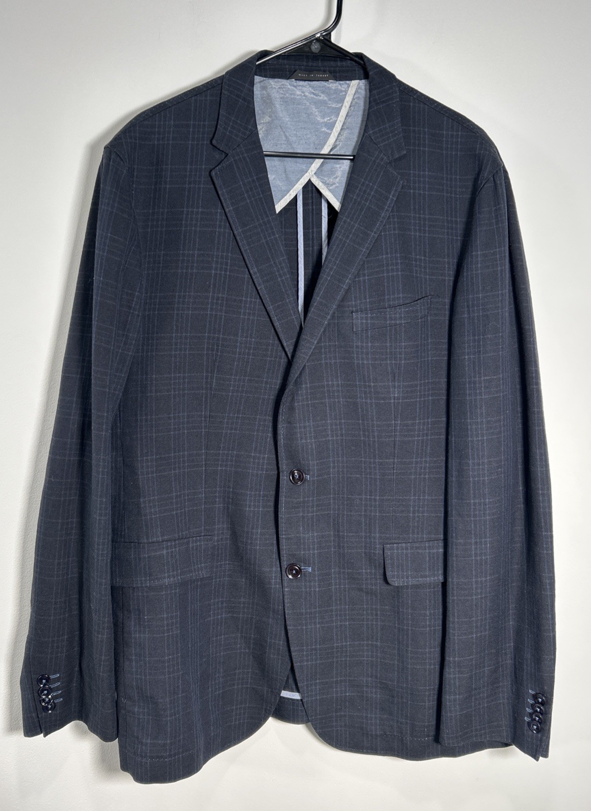 Hugo Boss Cotton Linen Windowpane Plaid Sport Coat Blazer Navy 44L Unstructured thumbnail 2