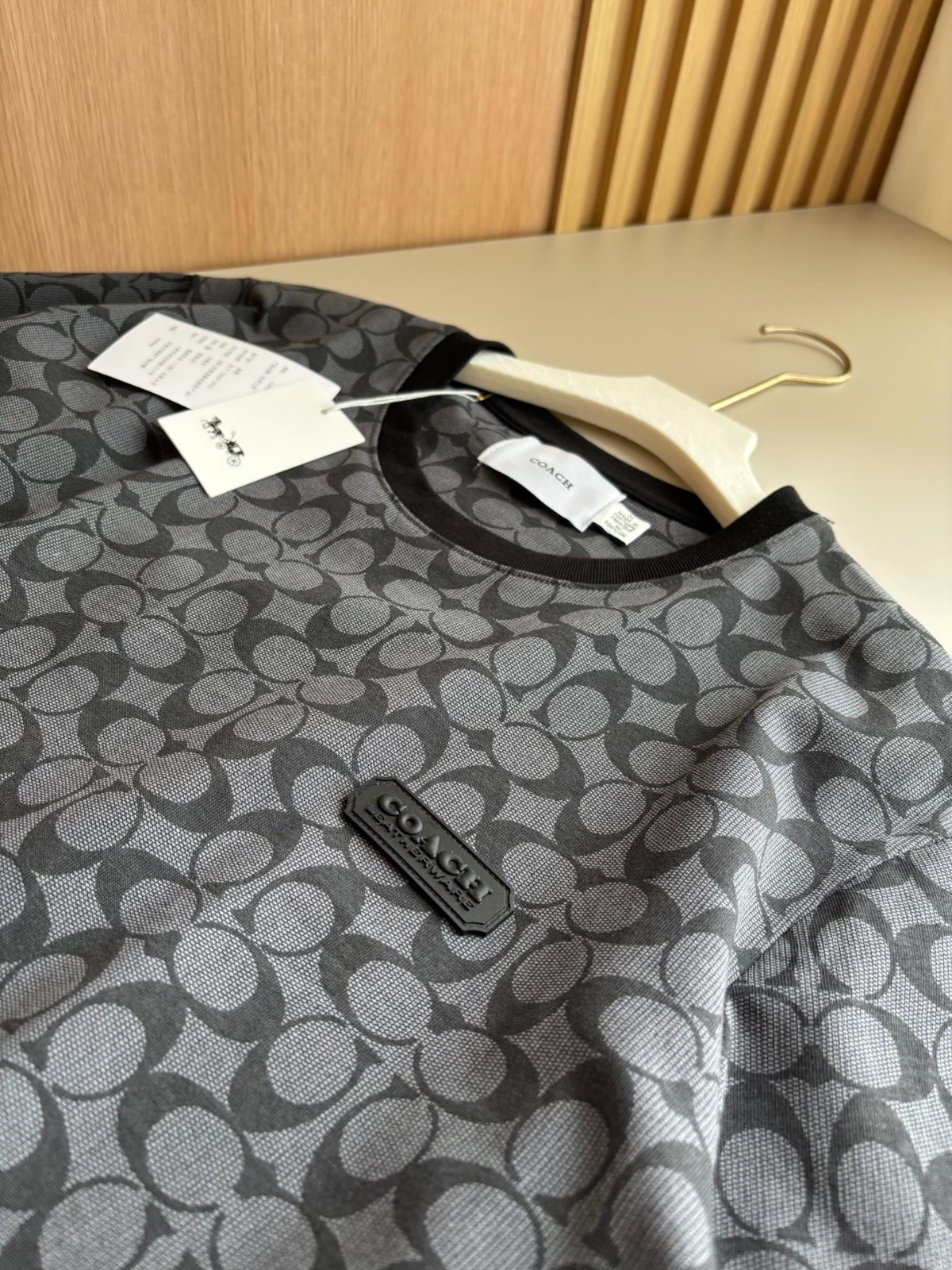 NWT COACH Women Men's Unisex Black Brown printed T Shirt Organic Cotton
