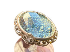 VINTAGE STERLING SILVER BLUE CYRSTAL QUARTZ DRUZY SWIRL COCTAIL RING SIZE 10