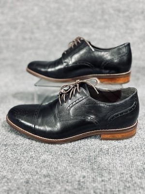 Johnston & Murphy 20-1895 Black Leather Brogue Cap Derby Shoes Size 10.5 Wide