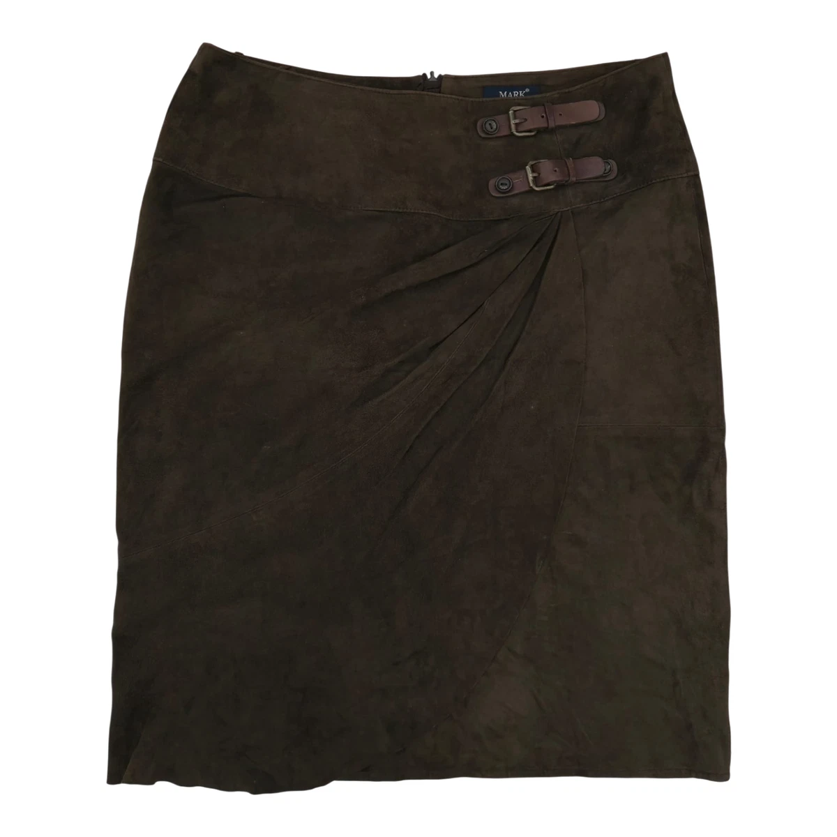 Vintage Wildlederrock Damen Wickelrock Dunkelbraun High‑Waist Suede Gr. L XL