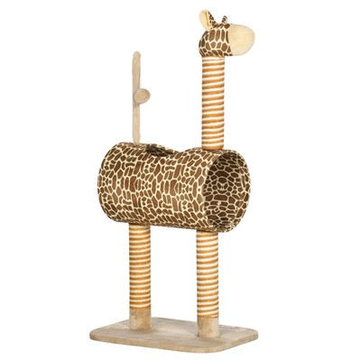 PawHut Katzenbaum niedliche Giraffe Kätzchen Spielturm mit Kratzbäumen, Tunnel, Ball