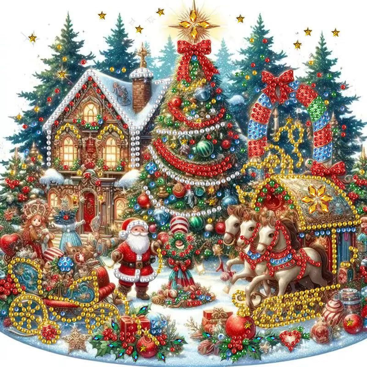 Diamond Painting Lot De 5 Pendentifs Attrape-Soleil, Noël Peinture Diamant, Carillons éoliens