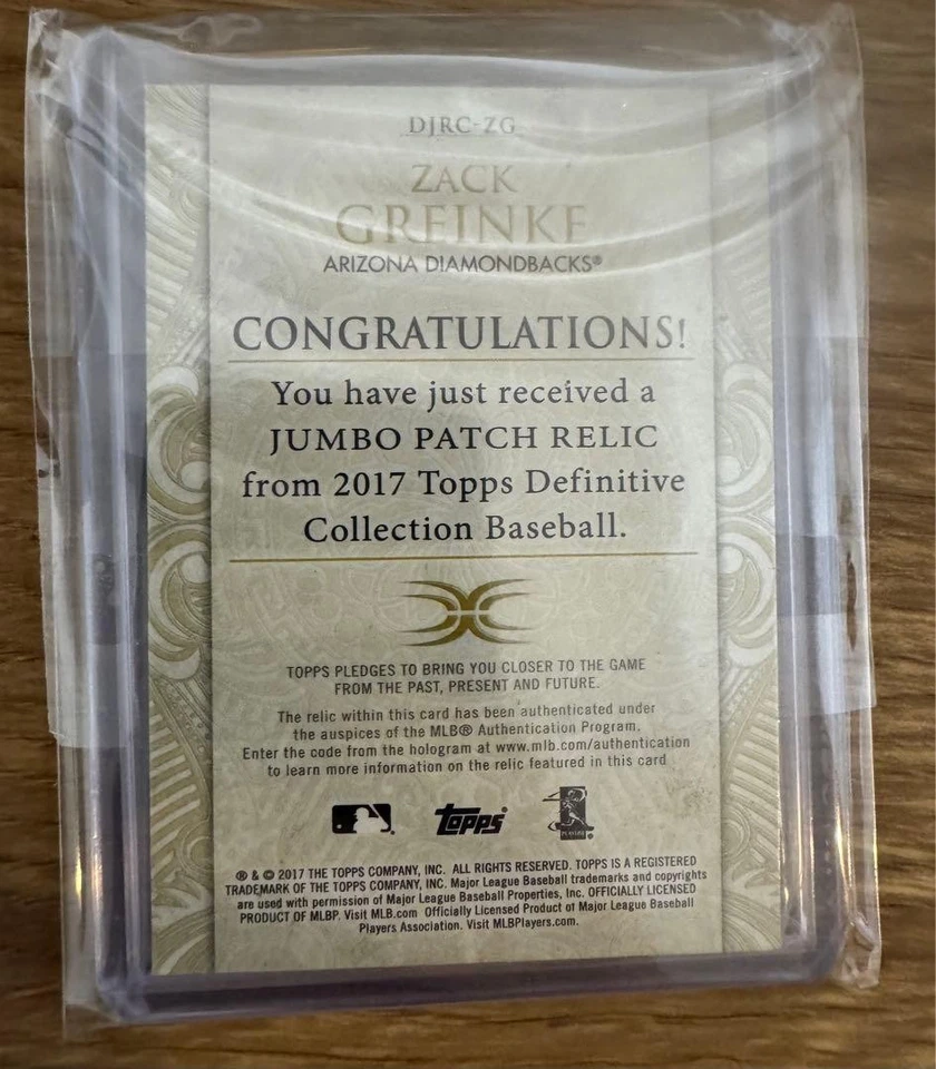 2017 Topps defintive ZACK GREINKE Limited to 50 pieces - Image 2 of 2