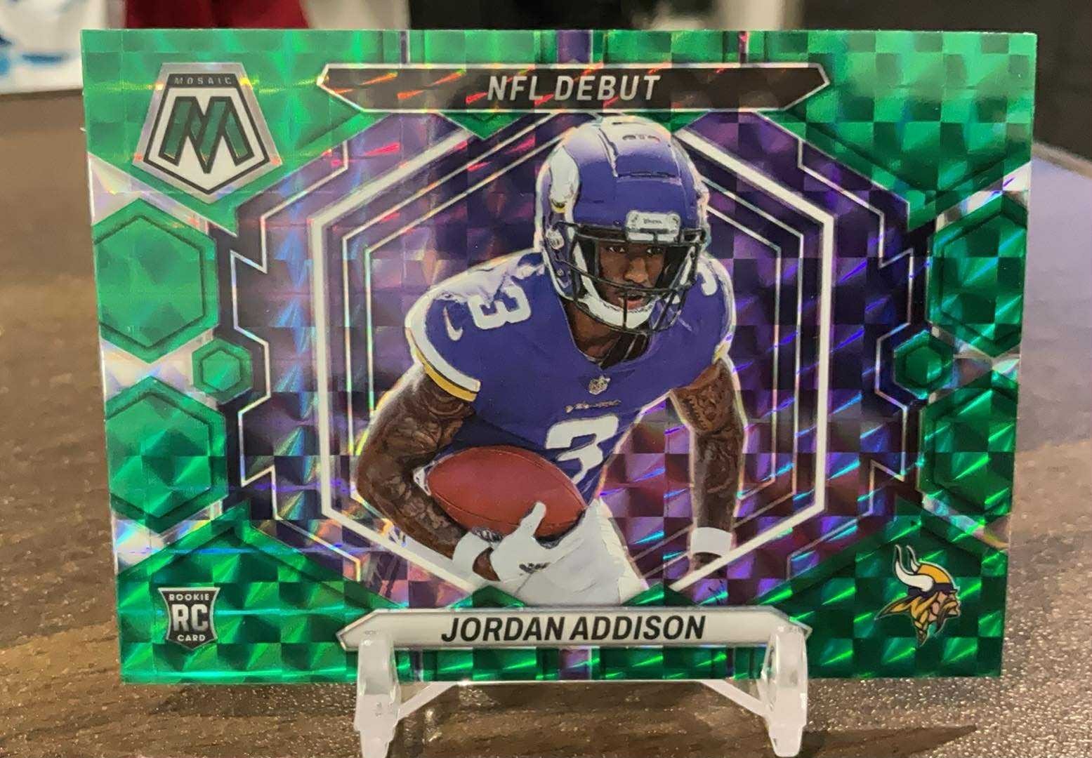 JORDAN ADDISON 2023 MOSAIC NFL DEBUT ROOKIE GREEN PRIZM VIKINGS RC Q5201