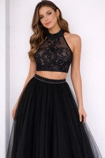 SHERRI HILL Black Two-Piece Designer Gown Size S/8 (Sherri Hill 2) RRP $1200