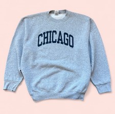 Grey Vintage 90s Chicago Crewneck Fruit of The Loom Sweatshirt Size XL