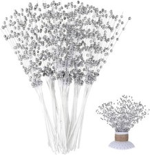 Bouquet Accessories 60 Pcs Pearl Floral Picks,Silver Flowers Stick Stems