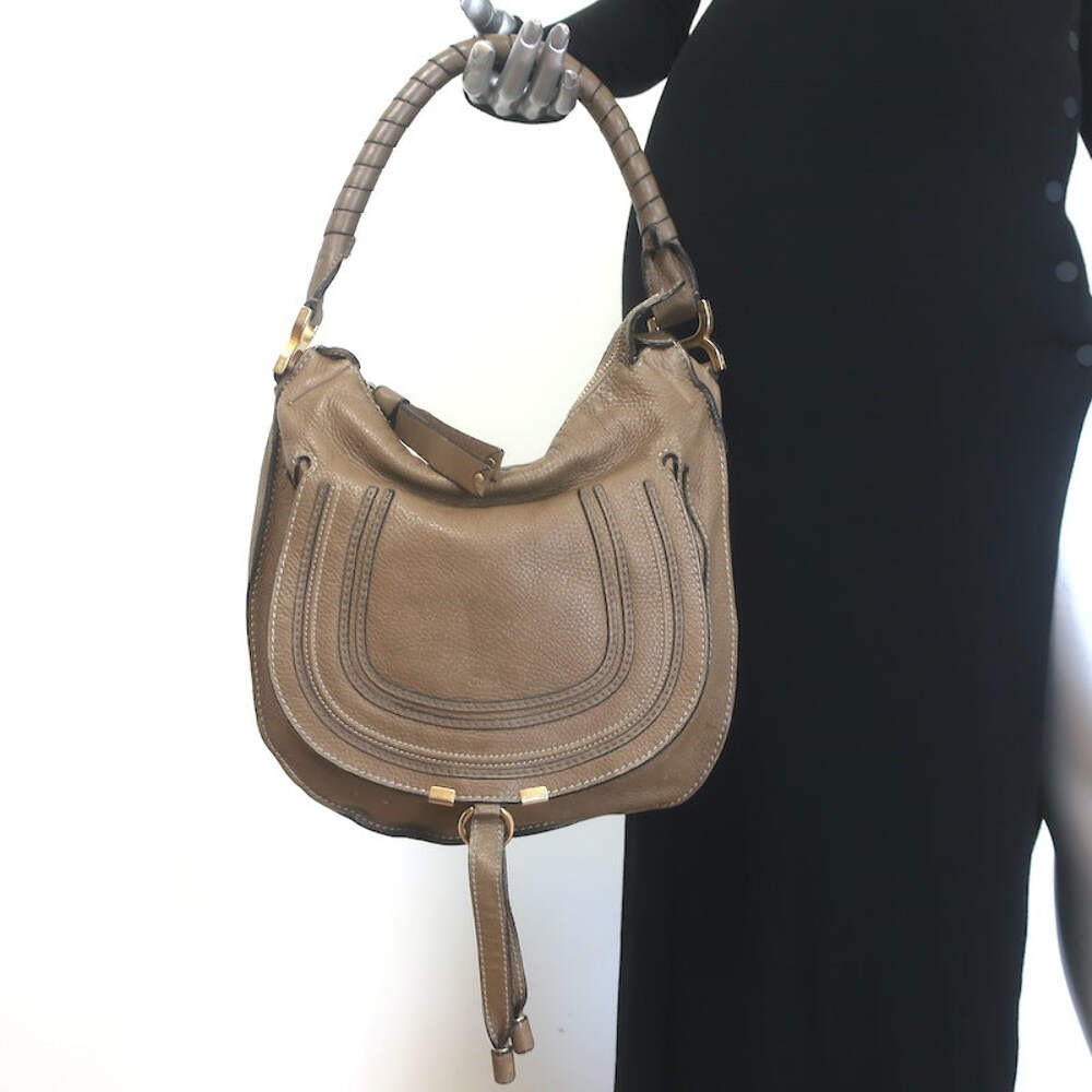 Chloe Medium Marcie Hobo Nut Pebbled Leather Shoulder Bag